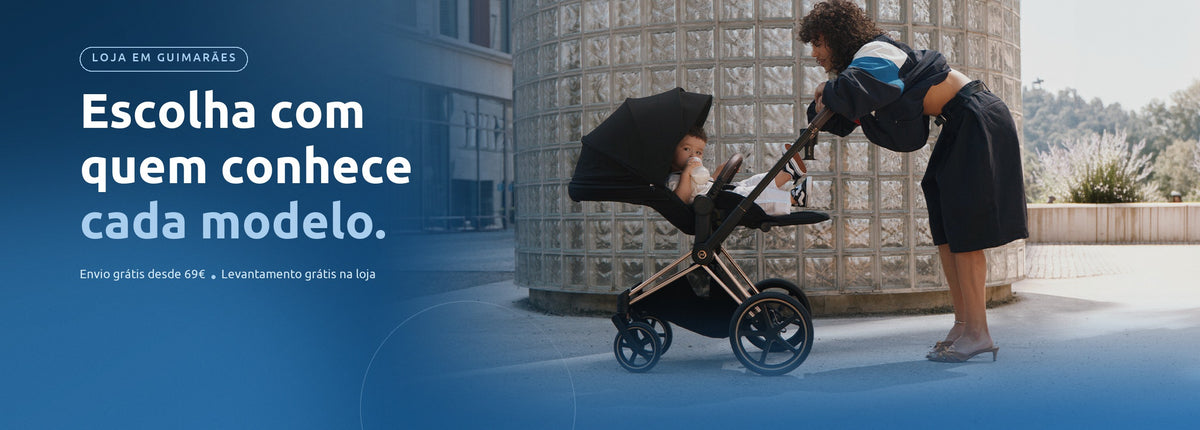 Escolha com quem conhece cada modelo. Mãe com carrinho Cybex Priam. Envio grátis desde 69€ e levantamento grátis na loja em Guimarães.