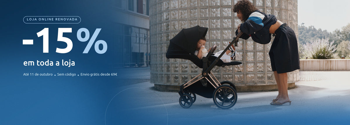 15% de desconto em toda a loja até 11 de outubro. Mãe com carrinho Cybex Priam.
