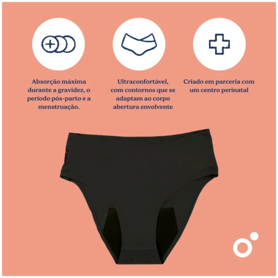 CUECA PÓS-PARTO E MENSTRUAL PRETO DOOMOO - 2 - L, XL, 2XL