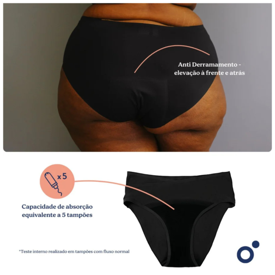 CUECA PÓS-PARTO E MENSTRUAL PRETO DOOMOO - 3 - 3XL, 4XL, 5XL