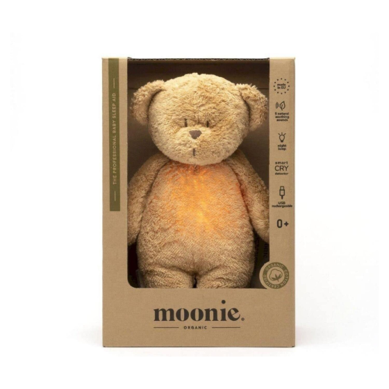 MOONIE URSO C/LUZ E SOM EM ALGODÃO ORGÂNICO - CAPPUCCINO